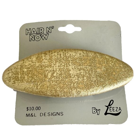 Vintage Gold Metallic Fabric Oval French Barrette 80s 90s Leeza Long Hair 3.5" - Picture 2 of 8